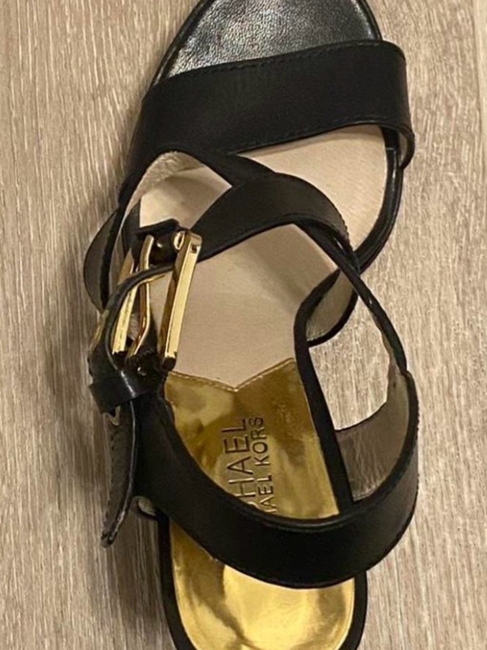 Michael Kors Black Leather Strappy Sandals with Gold Insole - Picture 8 of 8